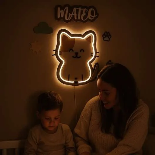 Lámpara infantil Gato en la oscuridad Lámpara infantil de pared Gato personalizada