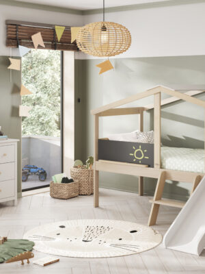 Cama casita infantil con tobogán (1)