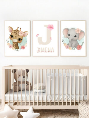 Conjunto de láminas infantiles jirafa y elefantito Conjunto de láminas infantiles jirafa y elefantito