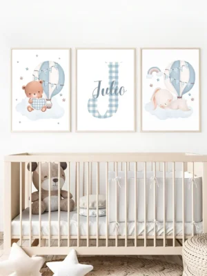 Conjunto de láminas infantiles Vichy ositos azules Conjunto de láminas infantiles Vichy ositos azules