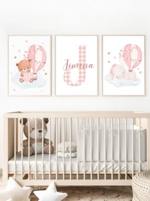 Conjunto de láminas infantiles Vichy ositos rosas