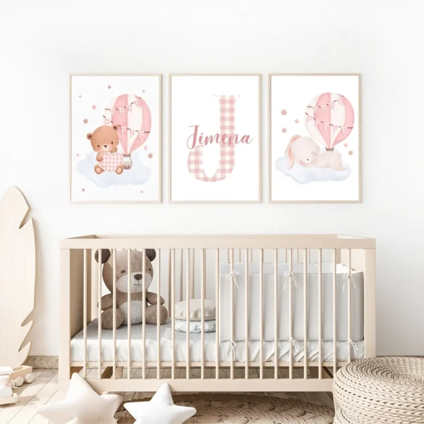 Conjunto de láminas infantiles Vichy ositos rosas Conjunto de láminas infantiles Vichy ositos rosas