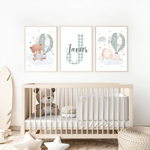 Conjunto de láminas infantiles Vichy ositos verdes Conjunto de láminas infantiles Vichy ositos verdes