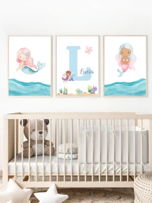Conjunto de láminas infantiles El Reino de las Sirenas Azul