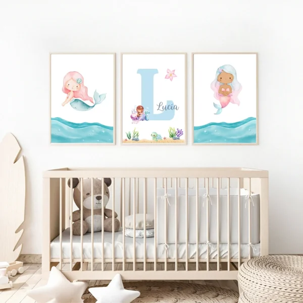 Conjunto de láminas infantiles El Reino de las Sirenas Azul Conjunto de láminas infantiles El Reino de las Sirenas Azul