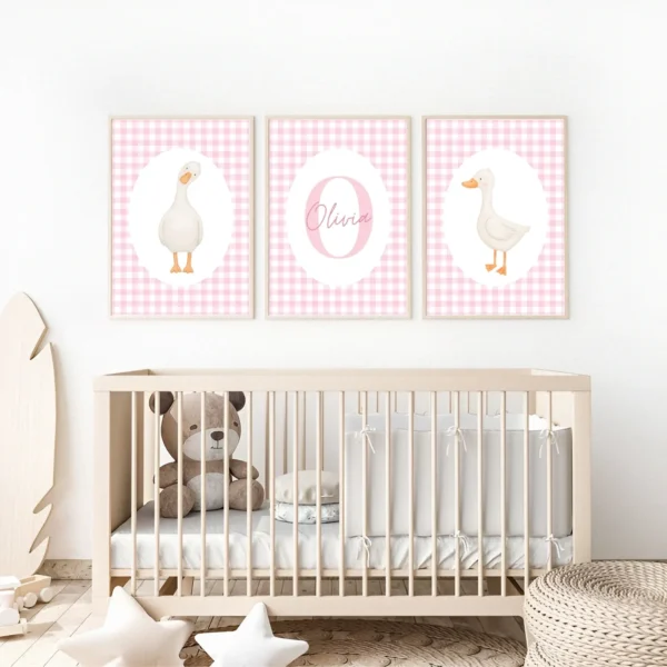 Conjunto de láminas infantiles Patitos Vichy rosa Conjunto de láminas infantiles Patitos Vichy rosa
